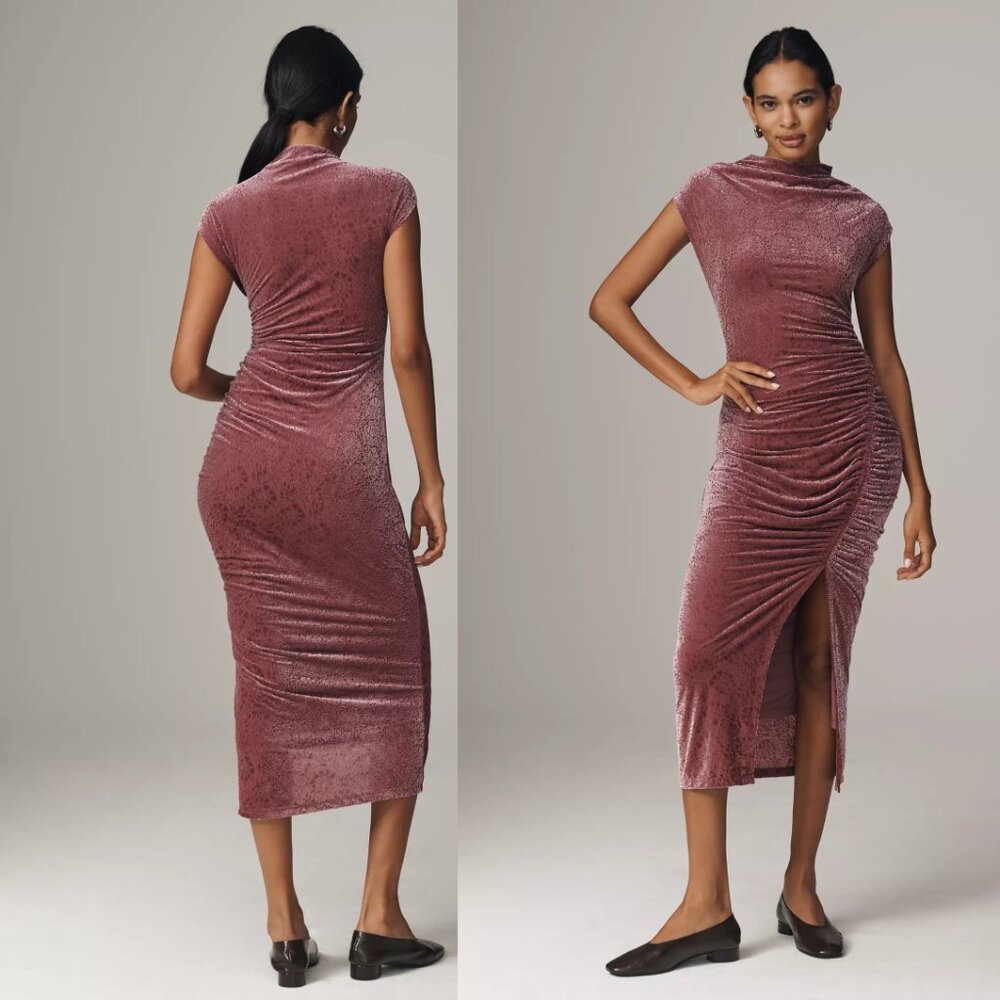 anthropologie The Maya Ruched Cowl-Neck Dress: Mesh Edition: Velvet Edition XLP